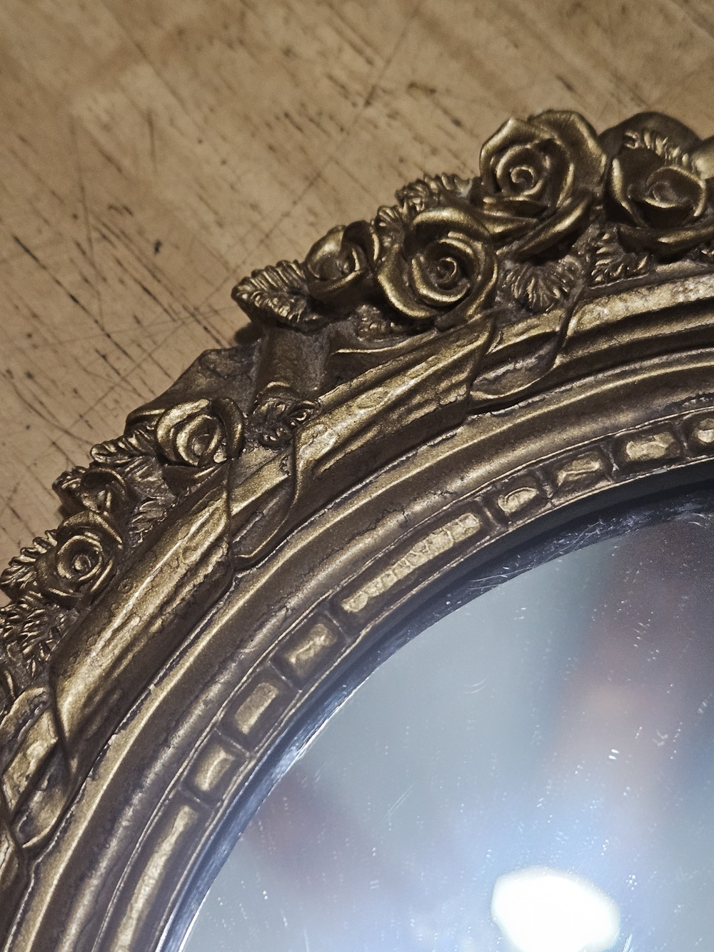 Vintage Rococo Style Oval Wall Mirror with a Gilded Ornate Ribbon Frame - Picture 5 of 10